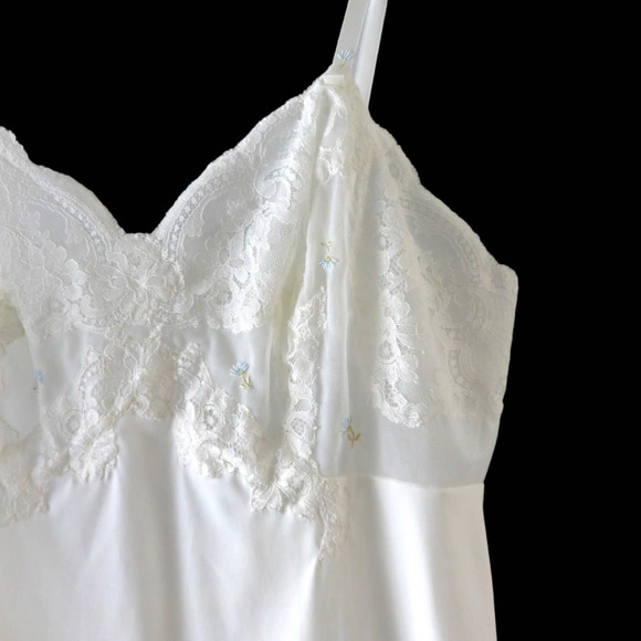 70s White Embroidered Bridal Slip Dress M - Picture 7 of 12